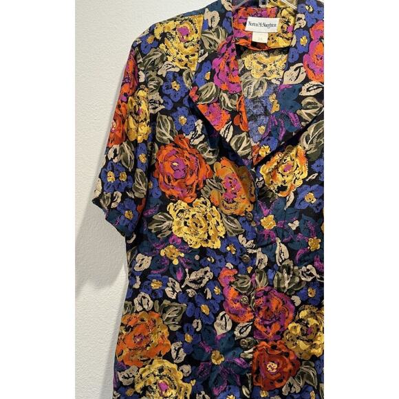 Vintage Norton McNaughton Size 16 Floral Print Blouse Colorful Artsy Boho VTG - Picture 2 of 8